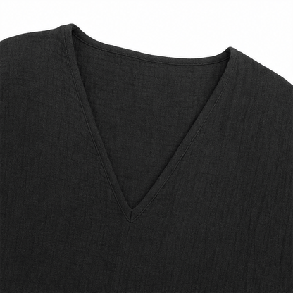 Casuarina Soraya Relaxed V-Neck Top — black neckline detail