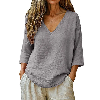 Casuarina Soraya Relaxed V-Neck Top — grey on white background