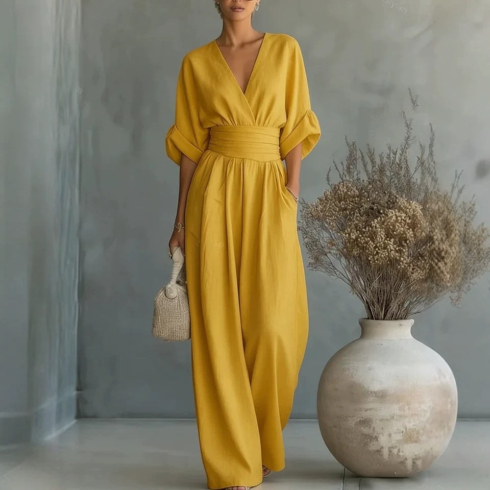 Casuarina Sylvie Wide Leg Jumpsuit — yellow, front view
