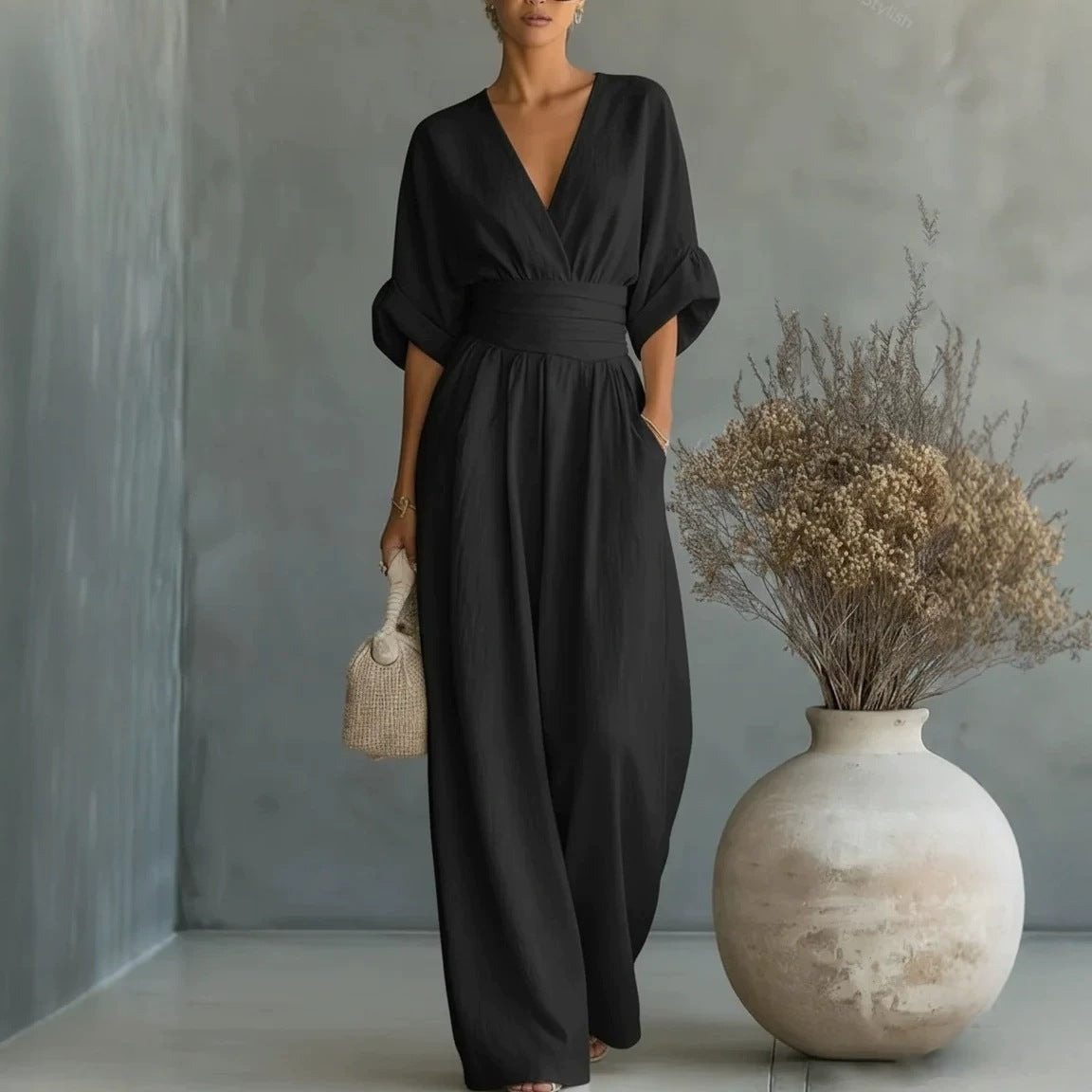 Casuarina Sylvie Wide Leg Jumpsuit — black, front view