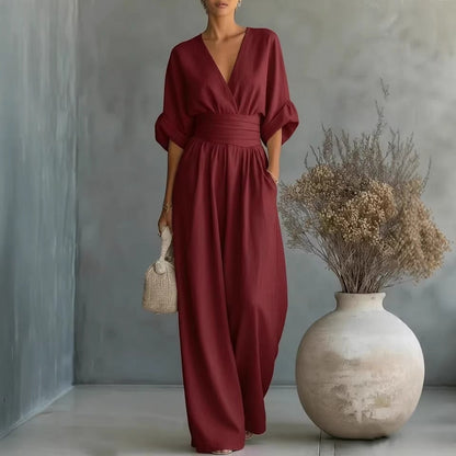 Casuarina Sylvie Wide Leg Jumpsuit — wine red, front view