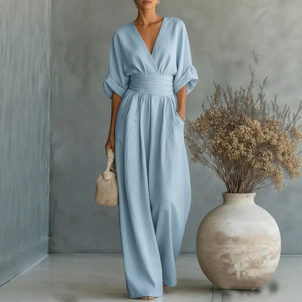 Casuarina Sylvie Wide Leg Jumpsuit — light blue, front view