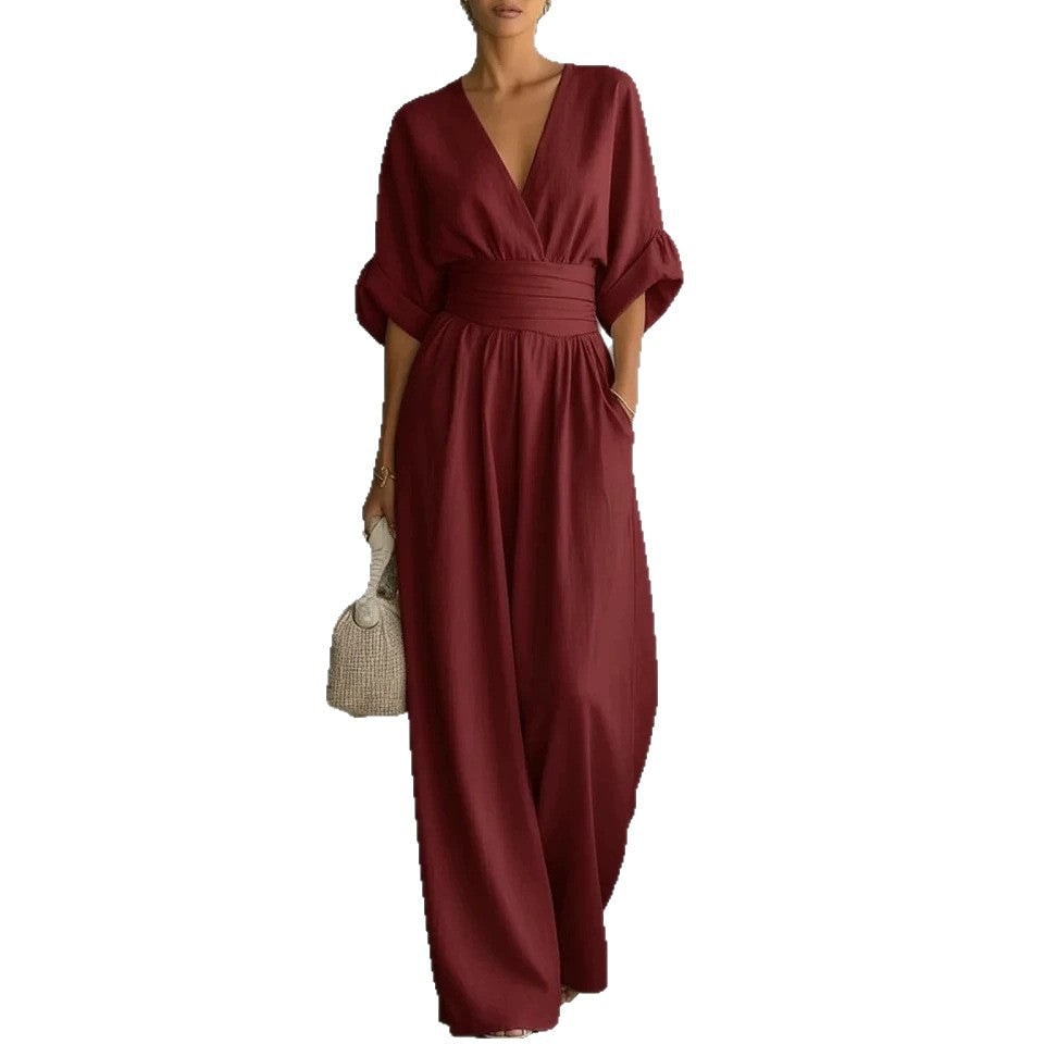 Casuarina Sylvie Wide Leg Jumpsuit — wine red on white background