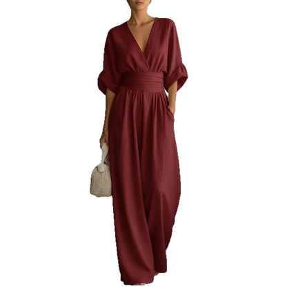Casuarina Sylvie Wide Leg Jumpsuit — wine red on white background