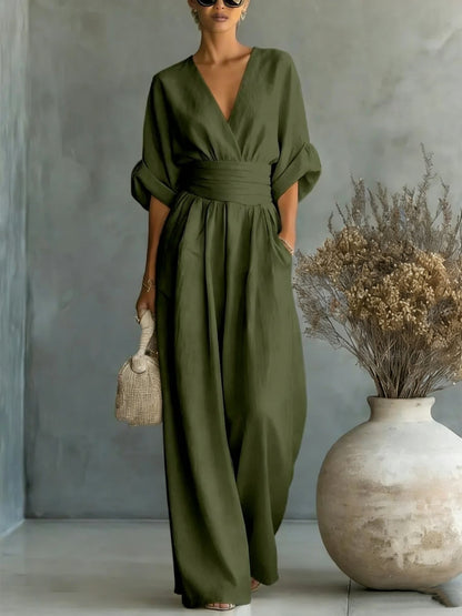 Casuarina Sylvie Wide Leg Jumpsuit — olive green, front view