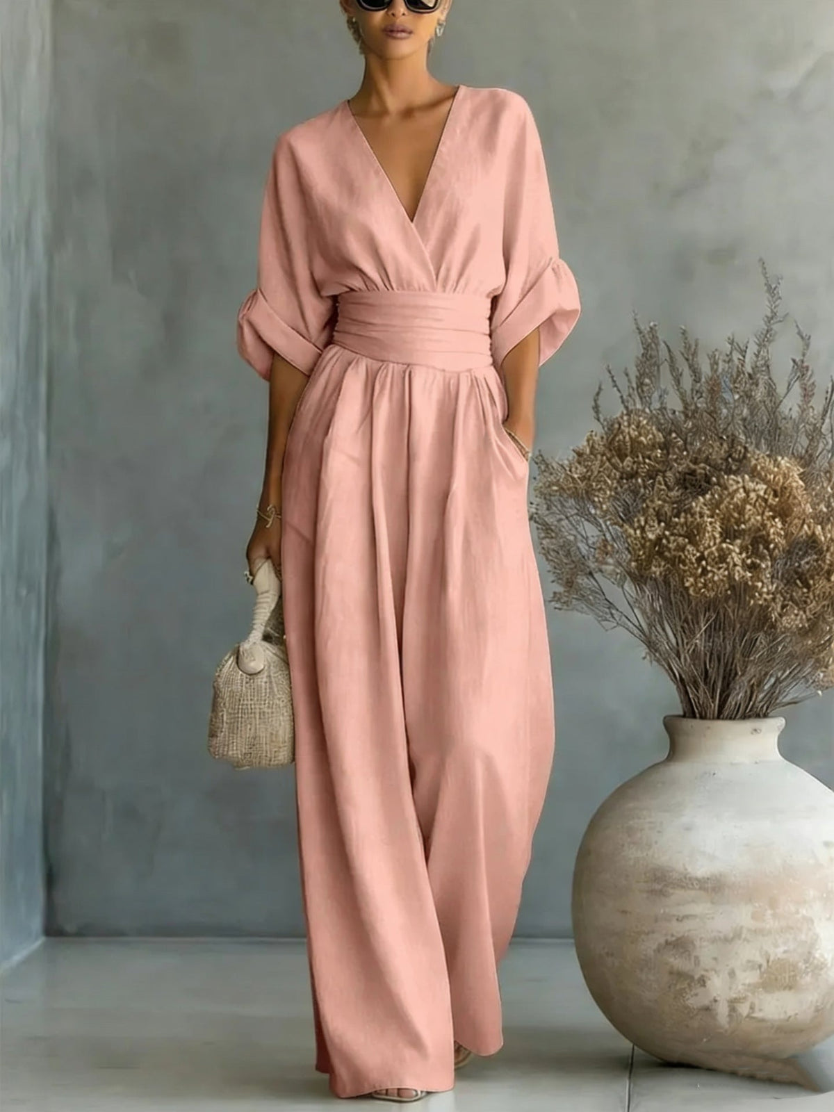 Casuarina Sylvie Wide Leg Jumpsuit — pink, front view