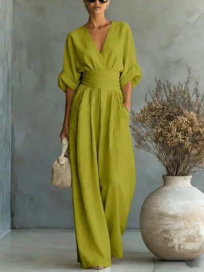 Casuarina Sylvie Wide Leg Jumpsuit — yellow-green, front view
