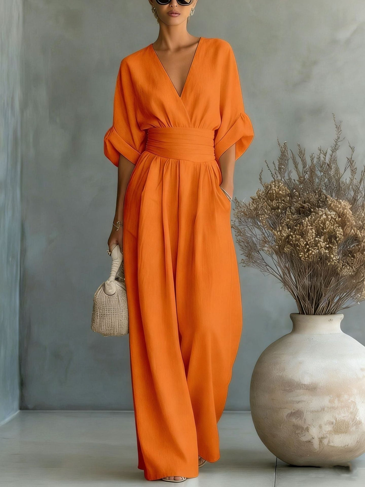 Casuarina Sylvie Wide Leg Jumpsuit — orange, front view