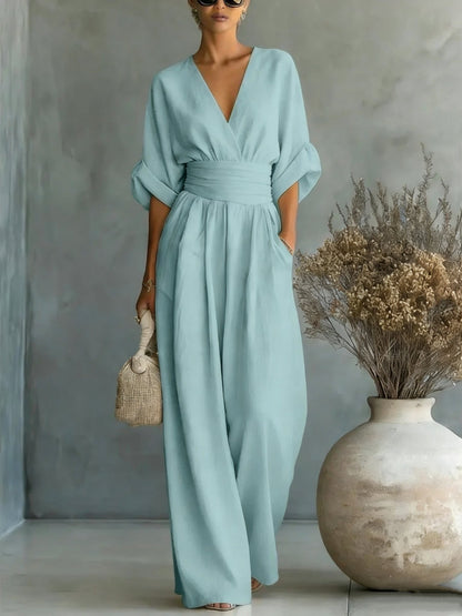 Casuarina Sylvie Wide Leg Jumpsuit — light blue, full-length view